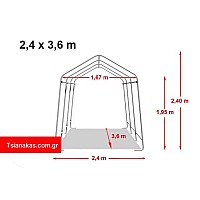 2,4Χ3,6m . Αποθήκη  απο μουσαμά διαστάσεων 2,4Χ3,6m, Οικονομική έκδοση