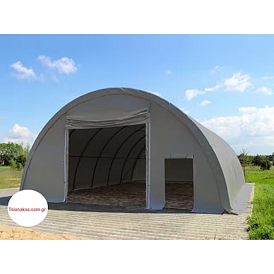 9,15m x 12m x 4,5m - Τοξοτή αποθήκη απο μουσαμά διαστάσεων 9,15m x 12m x 4,5m με μουσαμά βάρους  2300γρ  
