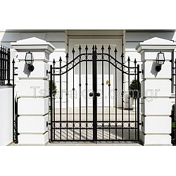 Αυλόπορτα Σιδήρου παραδοσιακή  με καρέ 12X12mm, κύκλους και λόγχες