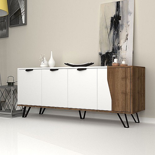 Μπουφές μελαμίνης Jasmine Megapap χρώμα λευκό - καρυδί 160x45x78εκ.,Έπιπλα εσωτερικού χώρου > Μπουφέδες,Έπιπλα εσωτερικού χώρου