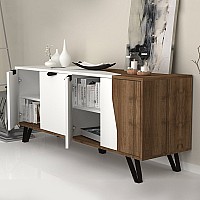 Μπουφές μελαμίνης Jasmine Megapap χρώμα λευκό - καρυδί 160x45x78εκ.,Έπιπλα εσωτερικού χώρου > Μπουφέδες,Έπιπλα εσωτερικού χώρου
