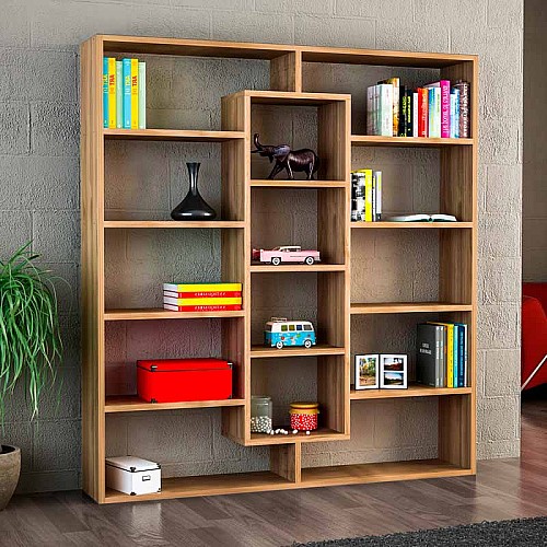 Βιβλιοθήκη μελαμίνης Ample Megapap χρώμα καρυδί 125x22x135,7εκ.,Έπιπλα εσωτερικού χώρου > Βιβλιοθήκες