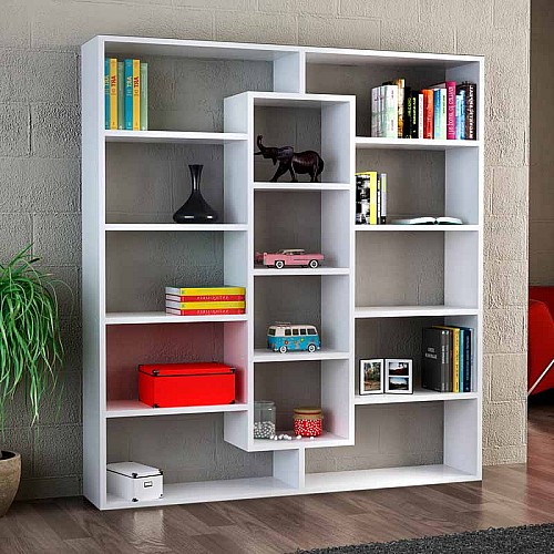 Βιβλιοθήκη μελαμίνης Ample Megapap χρώμα λευκό 125x22x135,7εκ.,Έπιπλα εσωτερικού χώρου > Βιβλιοθήκες