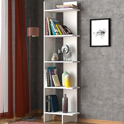 Βιβλιοθήκη μελαμίνης Perla Megapap χρώμα λευκό 48x22x170εκ.,Έπιπλα εσωτερικού χώρου > Βιβλιοθήκες