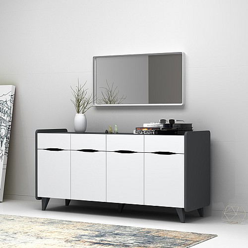 Μπουφές μελαμίνης Sila Megapap χρώμα λευκό - γκρι 140x45x77εκ.,Έπιπλα εσωτερικού χώρου > Μπουφέδες,Έπιπλα εσωτερικού χώρου
