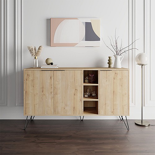 Μπουφές μελαμίνης Flynn Megapap χρώμα φυσικό οξιάς 142x35,6x83εκ.,Έπιπλα εσωτερικού χώρου > Μπουφέδες,Έπιπλα εσωτερικού χώρου
