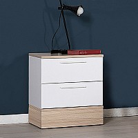 Κομοδίνo Base Megapap σε χρώμα λευκό - sonoma 45x40x52εκ.,Έπιπλα εσωτερικού χώρου > Κομοδίνα,Έπιπλα εσωτερικού χώρου
