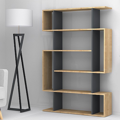 Βιβλιοθήκη μελαμίνης Clint Megapap χρώμα sonoma - ανθρακί 108x25x161εκ.,Έπιπλα εσωτερικού χώρου > Βιβλιοθήκες