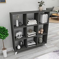 Βιβλιοθήκη μελαμίνης Saul Megapap χρώμα ανθρακί 88,2x20x88,2εκ.,Έπιπλα εσωτερικού χώρου > Βιβλιοθήκες