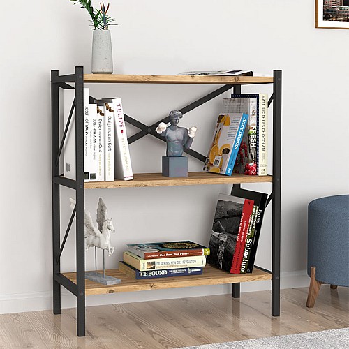 Βιβλιοθήκη Jocasta Megapap μεταλλική - μελαμίνης χρώμα pine oak 66x34x85εκ.,Έπιπλα εσωτερικού χώρου > Βιβλιοθήκες