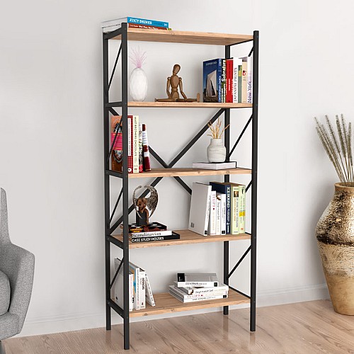 Βιβλιοθήκη Jocasta Megapap μεταλλική - μελαμίνης χρώμα pine oak 66x34x160εκ.,Έπιπλα εσωτερικού χώρου > Βιβλιοθήκες