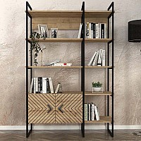Βιβλιοθήκη Eduardo Megapap μεταλλική - μελαμίνης χρώμα sapphire oak 120x39x180εκ.,Έπιπλα εσωτερικού χώρου > Βιβλιοθήκες
