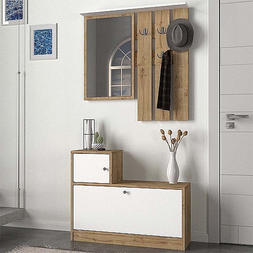 Έπιπλο εισόδου Galina Megapap από μελαμίνη χρώμα sapphire oak - λευκό 91,8x27x70εκ.,Έπιπλα εσωτερικού χώρου > Έπιπλα εισόδου