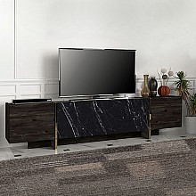 Έπιπλο τηλεόρασης Veyron Megapap από μελαμίνη χρώμα μαύρο rebab - μαύρο εφέ μαρμάρου 180x32,3x45εκ.  Έπιπλο τηλεόρασης Veyron Megapap από μελαμίνη χρώμα μαύρο rebab - μαύρο εφέ μαρμάρου 180x32,3x45εκ.
