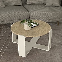 Τραπεζάκι σαλονιού Rebel Megapap χρώμα rota oak - sandstone Ø70x38εκ. 