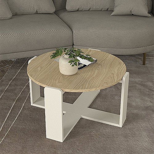 Τραπεζάκι σαλονιού Rebel Megapap χρώμα rota oak - sandstone Ø70x38εκ.,Έπιπλα εσωτερικού χώρου > Τραπεζάκια σαλονιού