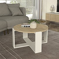 Τραπεζάκι σαλονιού Rebel Megapap χρώμα rota oak - sandstone Ø70x38εκ.,Έπιπλα εσωτερικού χώρου > Τραπεζάκια σαλονιού