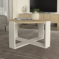 Τραπεζάκι σαλονιού Rebel Megapap χρώμα rota oak - sandstone Ø70x38εκ.,Έπιπλα εσωτερικού χώρου > Τραπεζάκια σαλονιού