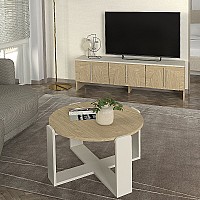 Τραπεζάκι σαλονιού Rebel Megapap χρώμα rota oak - sandstone Ø70x38εκ.,Έπιπλα εσωτερικού χώρου > Τραπεζάκια σαλονιού