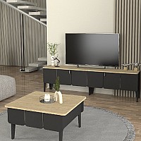 Τραπεζάκι σαλονιού Pedro Megapap χρώμα ανθρακί - rota oak 73,2x73,2x38,6εκ.,Έπιπλα εσωτερικού χώρου > Τραπεζάκια σαλονιού