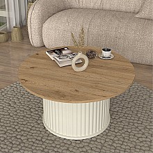 Τραπεζάκι σαλονιού Bohema Megapap χρώμα ivory - sepet oak Ø85x43,2εκ. 