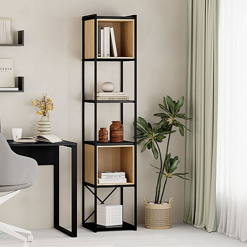 Βιβλιοθήκη Vale Mini Megapap χρώμα silky black - sapphire oak 36,2x39x179εκ.,Έπιπλα εσωτερικού χώρου > Βιβλιοθήκες