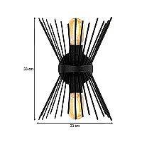 Απλίκα τοίχου Kirpi Megapap E27 μεταλλική χρώμα μαύρο 23x5x33εκ.,Φωτισμός > Απλίκες