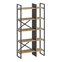 Βιβλιοθήκη Detroit Megapap χρώμα sapphire oak - silky black 87,5x35,2x175εκ.,Έπιπλα εσωτερικού χώρου > Βιβλιοθήκες