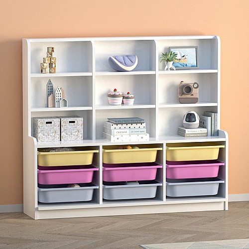 Βιβλιοθήκη Obia Megapap με 9 συρτάρια χρώμα λευκό 132,6x30x115εκ.,Έπιπλα εσωτερικού χώρου > Παιδικό δωμάτιο