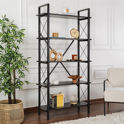 Βιβλιοθήκη Elysian Megapap χρώμα μαύρο 90x33,5x180εκ.,Έπιπλα εσωτερικού χώρου > Βιβλιοθήκες