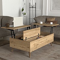 Τραπεζάκι σαλονιού Roy Megapap με σερβιτόρο χρώμα sepet oak 121x69x40εκ.,Έπιπλα εσωτερικού χώρου > Τραπεζάκια σαλονιού