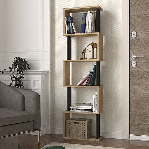 Βιβλιοθήκη Alvina Megapap χρώμα sapphire oak - ανθρακί 45x19,6x158,8εκ.,Έπιπλα εσωτερικού χώρου > Βιβλιοθήκες