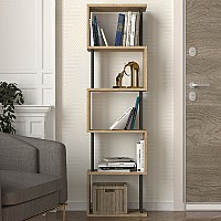 Βιβλιοθήκη Alvina Megapap χρώμα sapphire oak - ανθρακί 45x19,6x158,8εκ.,Έπιπλα εσωτερικού χώρου > Βιβλιοθήκες