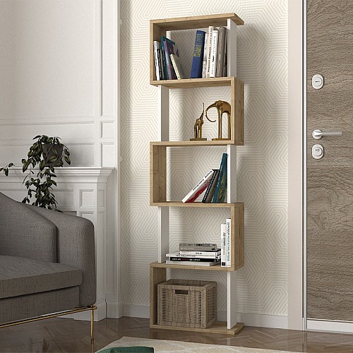 Βιβλιοθήκη Alvina Megapap χρώμα sapphire oak - λευκό 45x19,6x158,8εκ.,Έπιπλα εσωτερικού χώρου > Βιβλιοθήκες