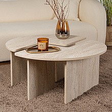 Τραπεζάκι σαλονιού σετ 2 τμχ Moira Megapap χρώμα travertine Ø90x41εκ.  Τραπεζάκι σαλονιού σετ 2 τμχ Moira Megapap χρώμα travertine Ø90x41εκ.