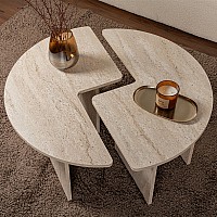 Τραπεζάκι σαλονιού σετ 2 τμχ Moira Megapap χρώμα travertine Ø90x41εκ. Τραπεζάκι σαλονιού σετ 2 τμχ Moira Megapap χρώμα travertine Ø90x41εκ.