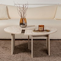 Τραπεζάκι σαλονιού σετ 2 τμχ Moira Megapap χρώμα travertine Ø90x41εκ. Τραπεζάκι σαλονιού σετ 2 τμχ Moira Megapap χρώμα travertine Ø90x41εκ.