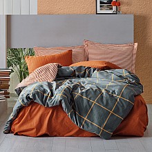 Σετ παπλωματοθήκη Stark Cotton Box 4 τμχ Διπλή (200x220) χρώμα cinnamon - μπλε 