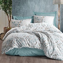 Σετ παπλωματοθήκη Lendell Cotton Box 3 τμχ Μονή (160x220) χρώμα μέντα - λευκό 