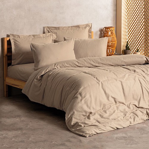 Σετ παπλωματοθήκη Plaid Cotton Box 4 τμχ Διπλή (200x220) χρώμα mink
