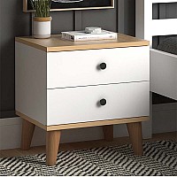 Κομοδίνο Luce Megapap από μελαμίνη χρώμα λευκό - oak 45x35x47εκ.,Έπιπλα εσωτερικού χώρου > Κομοδίνα,Έπιπλα εσωτερικού χώρου