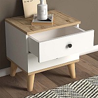Κομοδίνο Luce Megapap από μελαμίνη χρώμα λευκό - oak 45x35x47εκ.,Έπιπλα εσωτερικού χώρου > Κομοδίνα,Έπιπλα εσωτερικού χώρου