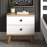 Κομοδίνο Luce Megapap από μελαμίνη χρώμα λευκό - oak 45x35x47εκ.,Έπιπλα εσωτερικού χώρου > Κομοδίνα,Έπιπλα εσωτερικού χώρου