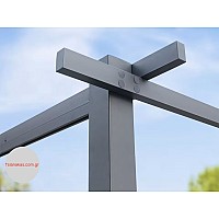 Πέργκολα 3x3m σε γκρι περλέ. με τέντα σε χρώμα πέτρας