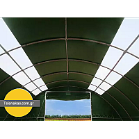 9,15m x 10m x 4,5m - Τοξοτή αποθήκη απο μουσαμά διαστάσεων 9,15m x 10m x 4,5m με μουσαμά βάρους  2300γρ και φεγγίτες